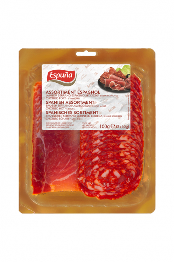 Serrano ham and spicy chorizo assortment 2x50 gr.